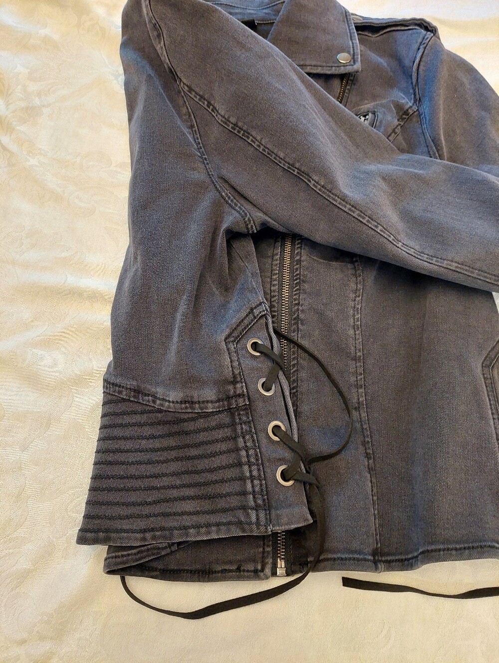 Lane Bryant Black Stretch Moto Corset Side Deniem Jean Jacket. Size 18 - Picture 12 of 14